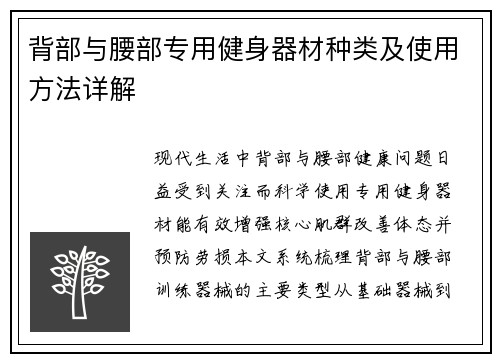 背部与腰部专用健身器材种类及使用方法详解