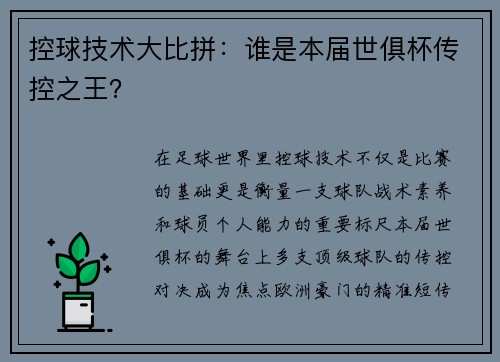控球技术大比拼：谁是本届世俱杯传控之王？