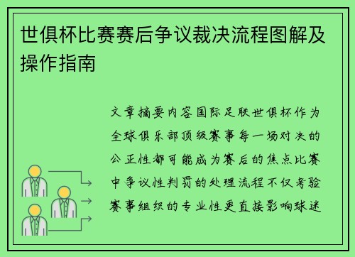 世俱杯比赛赛后争议裁决流程图解及操作指南